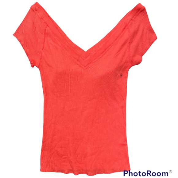 RARE Y2K RIBBED DEEP V NECK FRONT & BACK DESIGN BABY TEE SEXY TOP ⭐️⭐️⭐️⭐️⭐️ - Picture 2 of 5